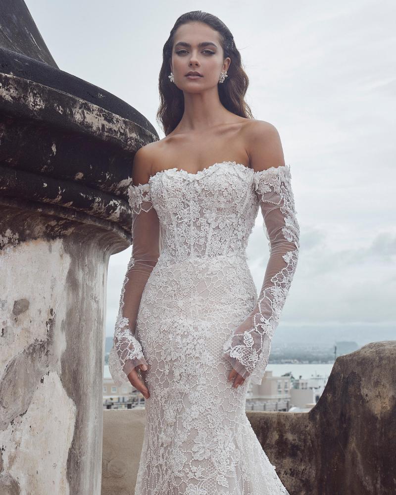 123110 off the shoulder wedding dress with sleeves and lace3